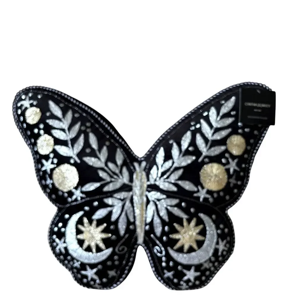 Cynthia Rowley Embroidered Butterfly Celestial Pillow 18x22 Halloween Decor New